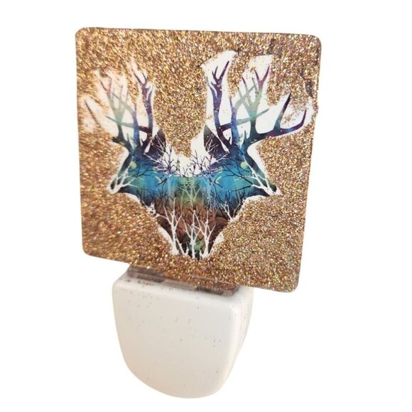 Wildlife Deer Silhouette Glitter Night Light With Blue Color  4" x 2.75" - Picture 3 of 6
